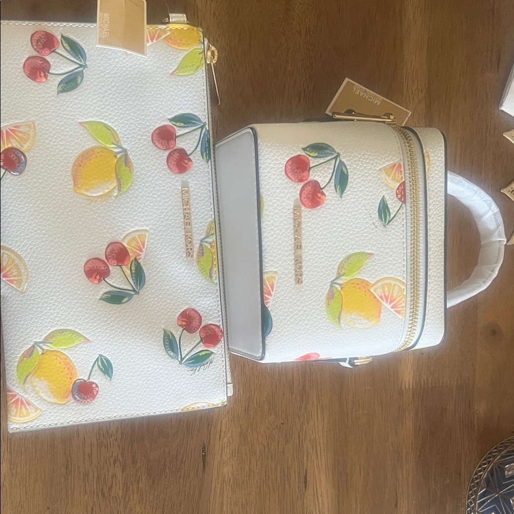 Michael Kors White Bag Set with Fruit Print
